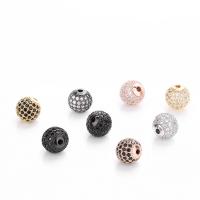 Perles zircon Micro Pave cubes, laiton, Rond, Placage, pavé de micro zircon, plus de couleurs à choisir, 10mm Environ 2mm Vendu par lot