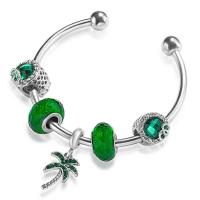 Zinc Alloy European Cuff Bangle, Palm Tree, silver color plated, micro pave cubic zirconia & for woman, green, Inner Approx 47mm 