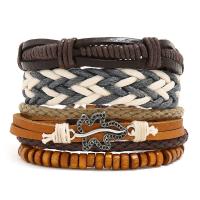 Faux Leather Bracelet Set, with Waxed Cotton Cord & Linen & Zinc Alloy, silver color plated, Adjustable & three pieces & Unisex, mixed colors, 180mm 