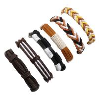 Linen Bracelet Set, with Faux Leather & Waxed Cotton Cord & PU Leather, 6 pieces & Adjustable & Unisex, mixed colors, 180mm 