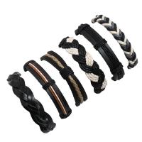 Linen Bracelet Set, with Faux Leather & Waxed Cotton Cord & PU Leather, 6 pieces & Adjustable & Unisex, mixed colors, 180mm 