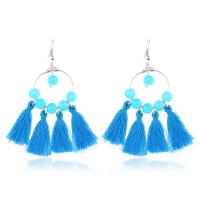 Zinc Alloy Tassel Earring, with Cotton Thread, plated, fashion jewelry & for woman 