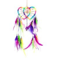 Fashion Dream Catcher, Iron, with Cotton Thread & Feather, Heart, handmade, multi-colored, 500mm 