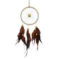 Fashion Dream Catcher, Iron, with Cotton Thread & Feather, handmade, for home and office, coffee color, 11cm 