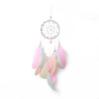 Fashion Dream Catcher, Iron, with Cotton Thread & Feather & Plastic Pearl, handmade, for home and office, 11cm 