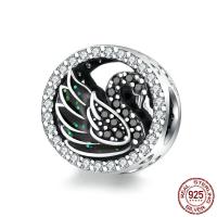 Cubic Zirconia Micro Pave Sterling Silver Bead, 925 Sterling Silver, oxidation, micro pave cubic zirconia 