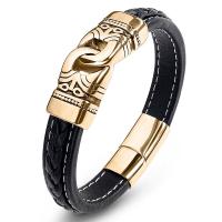 PU Leather Bracelet, with Stainless Steel, fashion jewelry & for man, black 