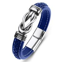 PU Leather Bracelet, with Stainless Steel, fashion jewelry & punk style & for man, blue 