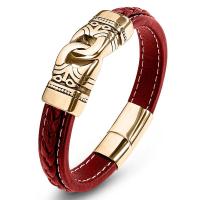 PU Leather Bracelet, with Stainless Steel, fashion jewelry & punk style & for man, red 