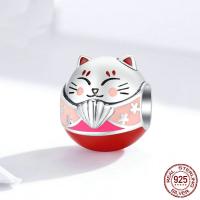 Sterling Silver Animal Bead, 925 Sterling Silver, Fortune Cat, plated, DIY & enamel 