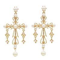 Plastic Pearl Zinc Alloy Earring, with Plastic Pearl, gold color plated, without earnut & for woman 