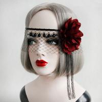 Gothic Veil, Lace, with Gauze, gothic style & Halloween Jewelry Gift & for woman, black and red 110mm 