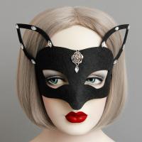 Felt Mask, with Resin Rhinestone, Fox, reusable & Halloween Jewelry Gift & for woman, black 