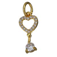 Brass Key Pendants, gold color plated, micro pave cubic zirconia Approx 4mm 