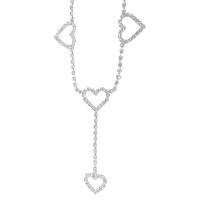 alliage de zinc Chaîne de corps, coeur, Placage de couleur argentée, pour femme & avec strass, 120cm Vendu par lot