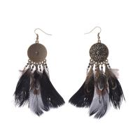 Zinc Alloy Drop Earring, with Feather, fashion jewelry & for woman, 10cm 