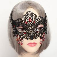 Lace Mask, with Crystal & Resin Rhinestone, Fox, Halloween Jewelry Gift & for woman, black 