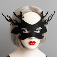 Felt Mask, with Resin Rhinestone, Antlers, Halloween Jewelry Gift & for woman, black, 140mm 