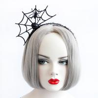 Felt Hair Band, with Gauze & Satin Ribbon & Iron, Spider Web, Halloween Jewelry Gift & for woman, black 