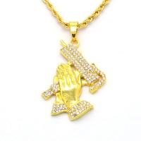 цинковый сплав Ожерелье, плакирован золотом, Мужский & со стразами длина:Приблизительно 19.6 дюймовый, продается Strand