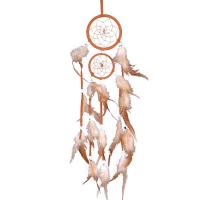 Fashion Dream Catcher, Iron, with Cotton Thread & Feather & ABS Plastic, handmade, for home and office, khaki, 90mm 