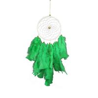 Fashion Dream Catcher, Iron, with Cotton Thread & Feather, handmade, for home and office, green 