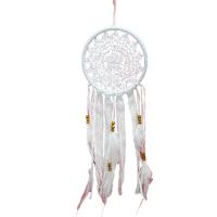 Fashion Dream Catcher, Plastic, with Cotton Thread & Feather, handmade, for home and office, white, 160mm 