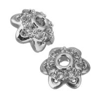Brass Bead Cap, Flower, platinum plated, micro pave cubic zirconia Approx 1mm 