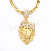 цинковый сплав Свитер ожерелье, Лев, плакирован золотом, Мужский & со стразами длина:Приблизительно 30.7 дюймовый, продается Strand
