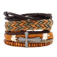 Linen Bracelet Set, with Faux Leather & Waxed Cotton Cord & PU Leather & Wood & Zinc Alloy, plated, Adjustable & three pieces & Unisex, mixed colors, 180mm 