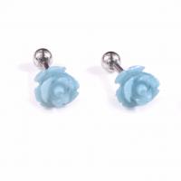 Bijoux de piercing d'oreille en acier inoxydable, fleur, Placage de couleur argentée, bijoux de mode & unisexe, bleu ciel, Vendu par PC
