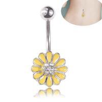 Stainless Steel Belly Ring, with Cubic Zirconia & Zinc Alloy, Flower, fashion jewelry & for woman & enamel 