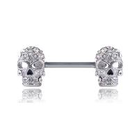 Stainless Steel Nipple Ring, with Zinc Alloy, Skull, for woman & with rhinestone, original color 