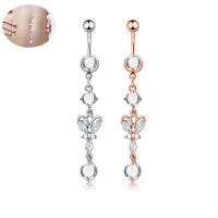 Stainless Steel Belly Ring, with Cubic Zirconia & Brass, fashion jewelry & for woman 