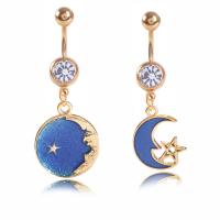 Stainless Steel Belly Ring, hypo allergic & starry design & for woman & with rhinestone 