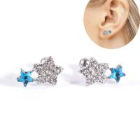 Bijoux de piercing d'oreille en acier inoxydable, étoile, bijoux de mode & unisexe & avec strass, 1.2mmx6mmx4mm, Vendu par PC
