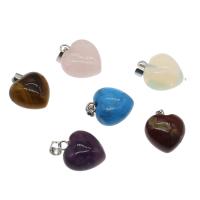 Gemstone Pendantifs en laiton, pierre gemme, avec laiton, coeur, Placage de couleur platine, envoyé au hasard Environ 3*5mm Vendu par sac