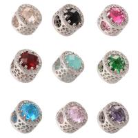 Rhinestone Brass European Beads, silver color plated, with rhinestone Approx 5mm 