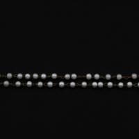 Messing Kette, mit ABS-Kunststoff-Perlen, rund, goldfarben plattiert, weiß, 3mm, 100m/Spule, verkauft von Spule