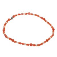 Coral Necklace, brass magnetic clasp, platinum color plated, fashion jewelry & for woman, red, 6*4mm,9mm Approx 17.7 Inch 