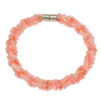 Natural Coral Bracelets, brass magnetic clasp, platinum color plated, fashion jewelry & for woman, 7*4mm Approx 7.5 Inch 