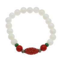 Bracelets corail naturels, avec laiton, Plaqué de couleur d'argent, pour femme, blanc, 8mm Environ 7.5 pouce, Vendu par brin