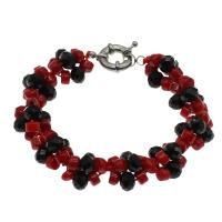 Natural Coral Bracelets, with Black Agate, brass spring ring clasp, platinum color plated, for woman, black and red, 6*4mm-7*3mm,8*5mm Approx 7.5 Inch 