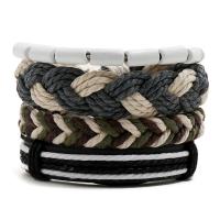 Linen Bracelet Set, with PU Leather & Wood, 4 pieces & Adjustable & Unisex, 180mm 