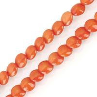 Perles en corail naturel, Plat rond, orange rougeâtre Environ 1mm Environ 16 pouce, Environ Vendu par brin
