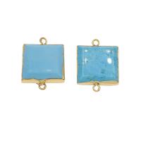 Synthetic Turquoise Connector, with Brass, Squaredelle, gold color plated, 1/1 loop, skyblue Approx 1.8mm 