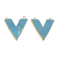 Synthetic Turquoise Connector, with Brass, Letter V, gold color plated, 1/1 loop, skyblue Approx 2mm 