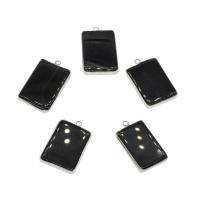 Black Agate Pendants, with Brass, Rectangle, platinum color plated, black Approx 2.3mm 