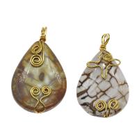 Fire Agate Pendant, with Brass, Teardrop, gold color plated, Random Color, 48*28*6mm-51*30*7mm Approx 3.5mm 