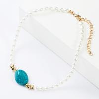 Turquoise Zinc Alloy Necklace, with turquoise & Plastic Pearl, plated, fashion jewelry & for woman, 20mm Approx 15.78 Inch 